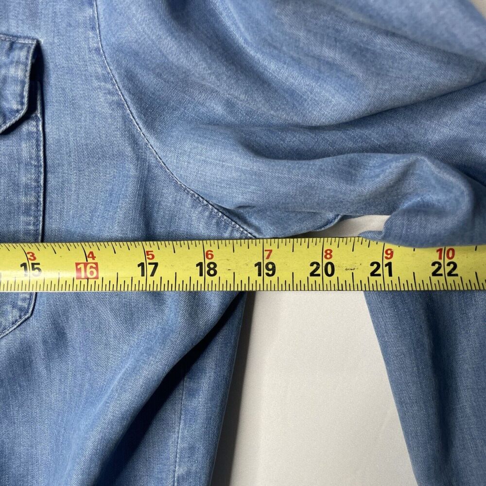 Womens Jacket Top Tie Front Button Lyocell‎ Chambray Denim Roll Tab Sleeve Sz M - Picture 7 of 9